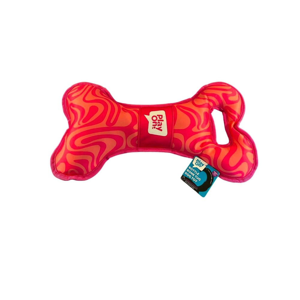 Play On Bottle Bone Tug Dog Toy Large Pink Orange Swirl Interactive Squeaky